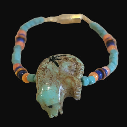 Campo Frio Turquoise Zuni Fetish Bear w/ Gemstones Bracelet Indian Jewelry