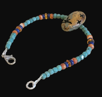 Campo Frio Turquoise Zuni Corn Maiden Zuni Fetish w/ Gemstones Bracelet Indian Jewelry