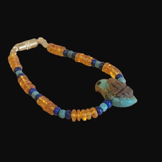 Campo Frio Zuni Fetish Bird w/Amber Beads Indian Jewelry Bracelet