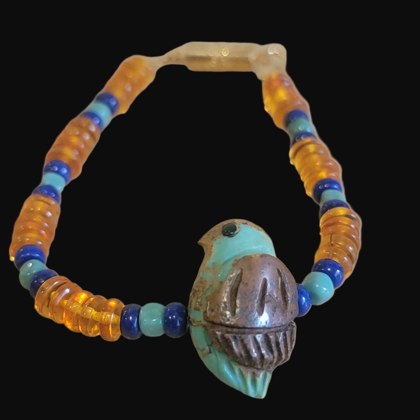 Campo Frio Zuni Fetish Bird w/Amber Beads Indian Jewelry Bracelet