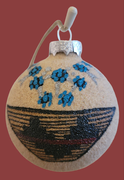 Navajo Sandpainted Holiday Ornament w/Wedding Basket and Squash Blossom Necklace