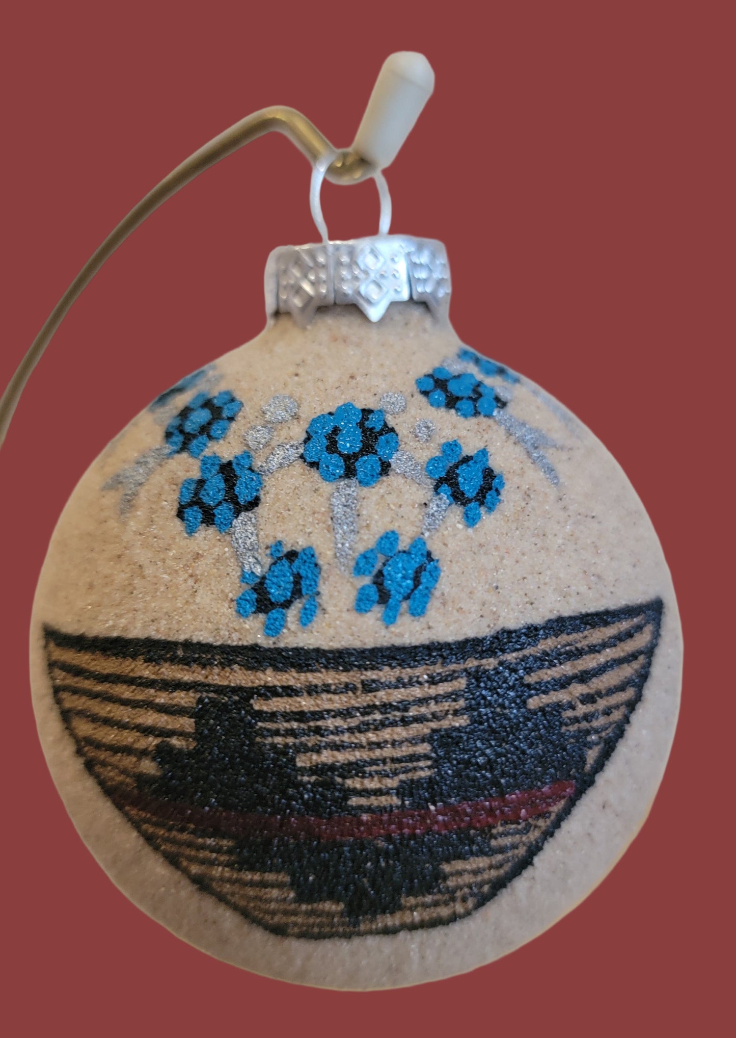 Navajo Sandpainted Holiday Ornament w/Wedding Basket and Squash Blossom Necklace