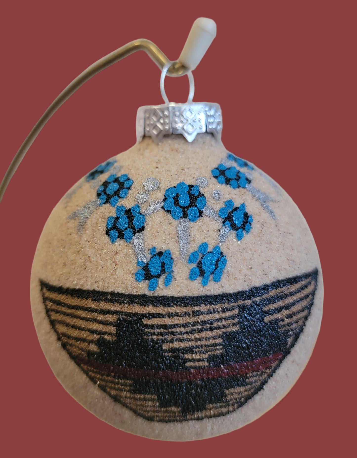 Navajo Sandpainted Holiday Ornament w/Wedding Basket and Squash Blossom Necklace