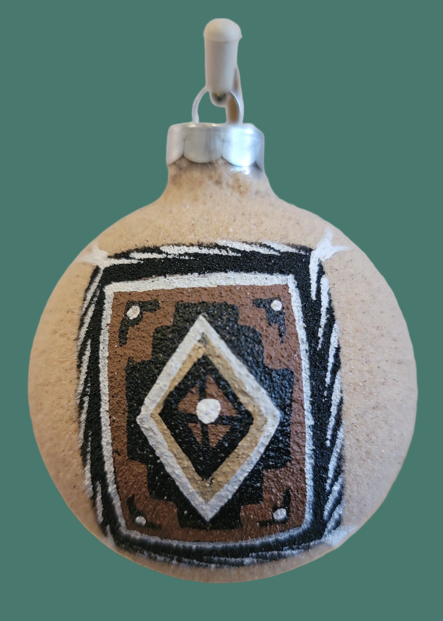 Navajo Sandpainted Holiday Ornanent w/ Navajo Rug Pattern