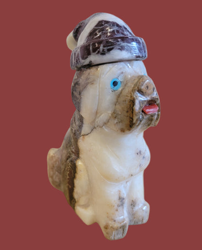 Lovable Onyx Holiday Santa Mutt /Dog Zuni Fetish