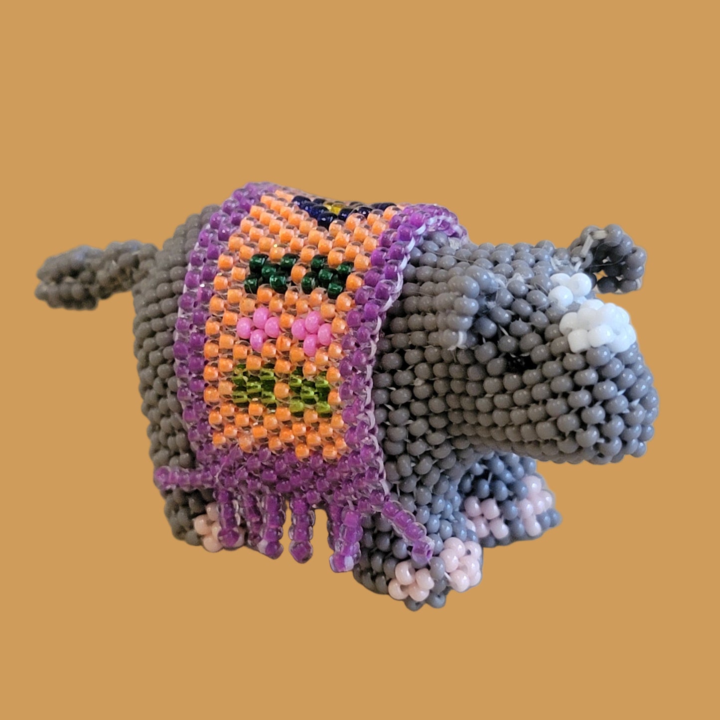 Fully Beaded Zuni Rhino w/ Beautiful Saddle Blanket Indian Beadwork