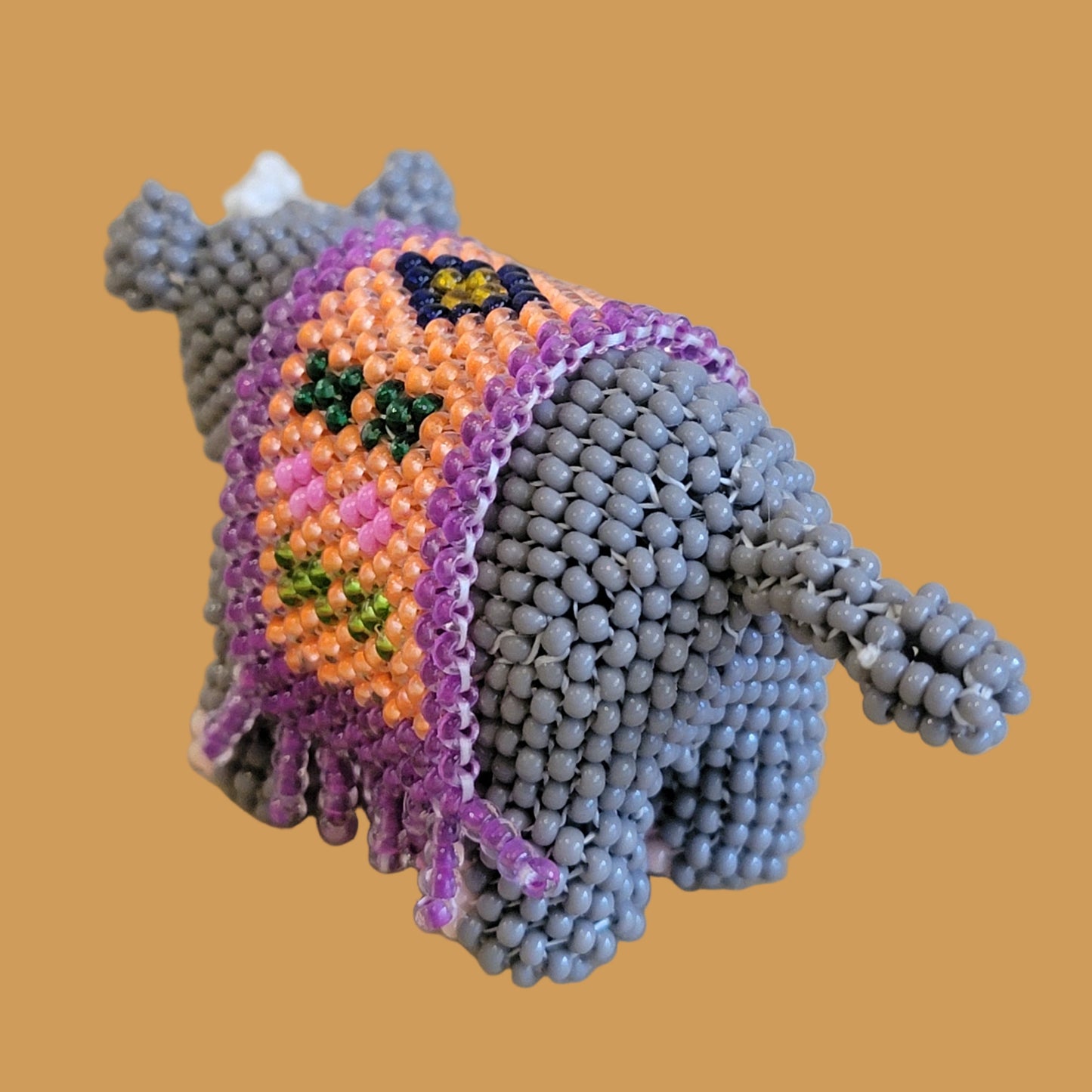 Fully Beaded Zuni Rhino w/ Beautiful Saddle Blanket Indian Beadwork