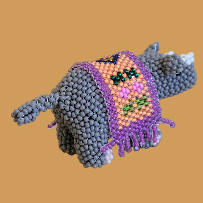 Fully Beaded Zuni Rhino w/ Beautiful Saddle Blanket Indian Beadwork