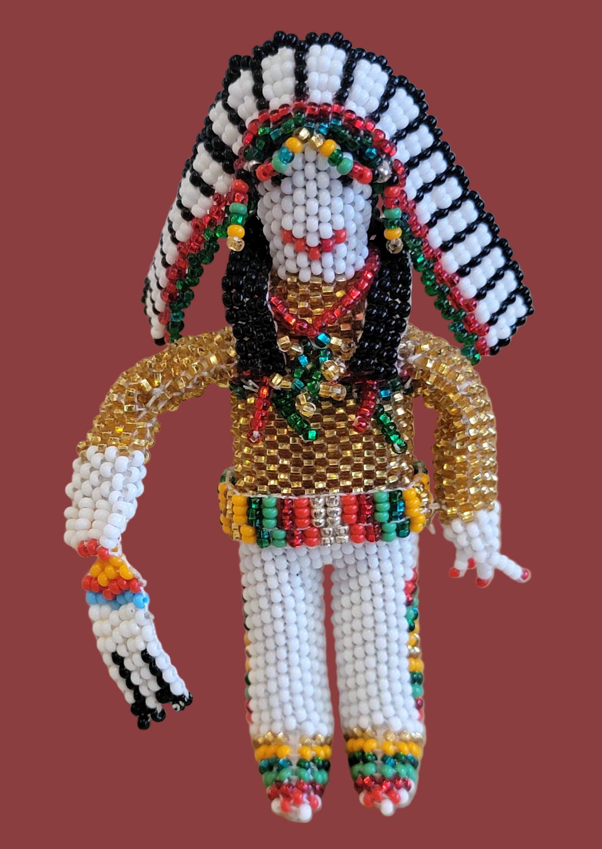 Zuni Fully Beaded Chief is Holiday Ready and Holding a Ceremonial Fan Indian Beadwork