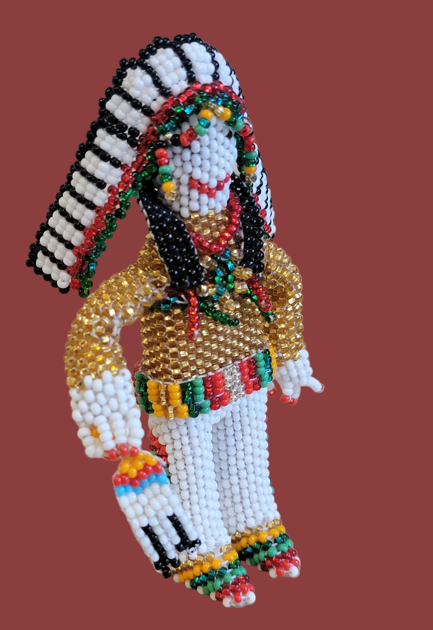 Zuni Fully Beaded Chief is Holiday Ready and Holding a Ceremonial Fan Indian Beadwork
