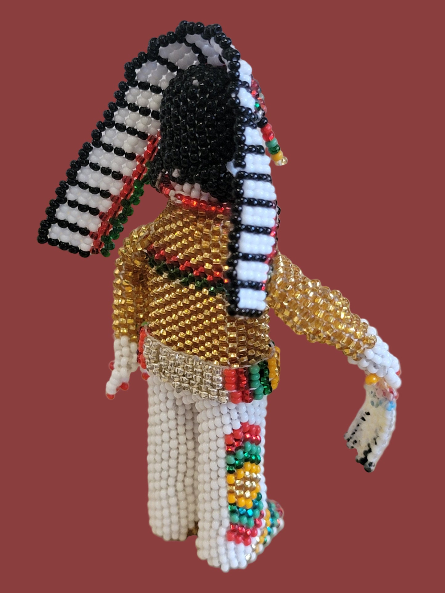 Zuni Fully Beaded Chief is Holiday Ready and Holding a Ceremonial Fan Indian Beadwork