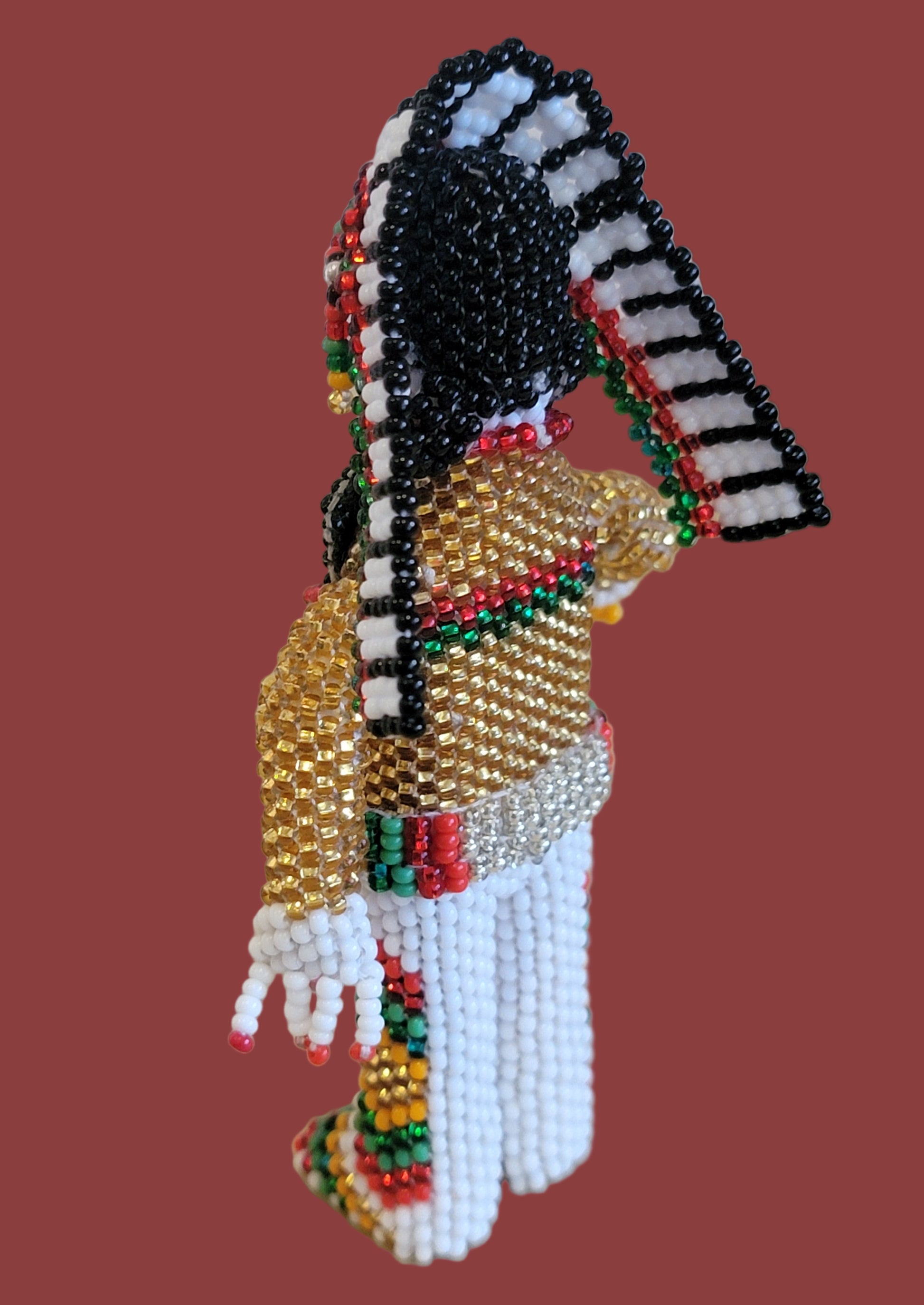 Zuni Fully Beaded Chief is Holiday Ready and Holding a Ceremonial Fan Indian Beadwork