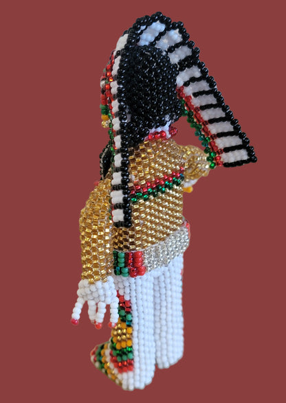 Zuni Fully Beaded Chief is Holiday Ready and Holding a Ceremonial Fan Indian Beadwork