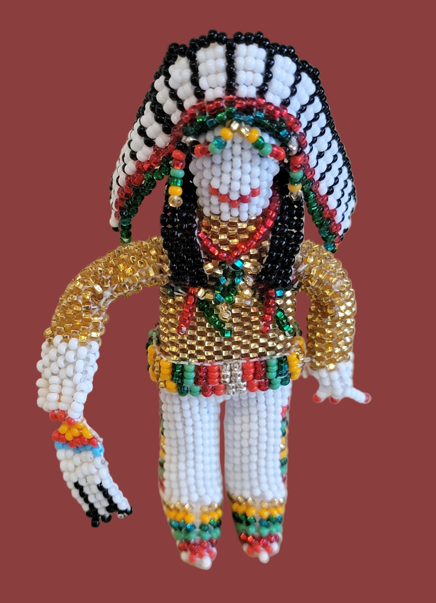 Zuni Fully Beaded Chief is Holiday Ready and Holding a Ceremonial Fan Indian Beadwork