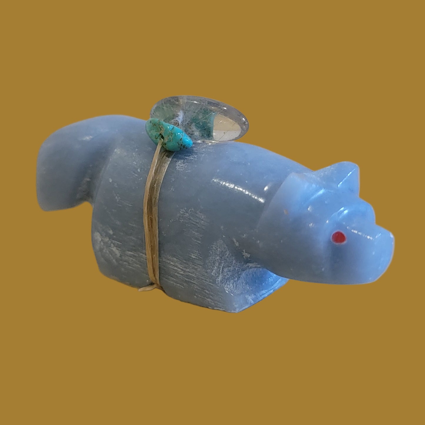 Angelite Fox w/ Crystal Pack Zuni Fetish