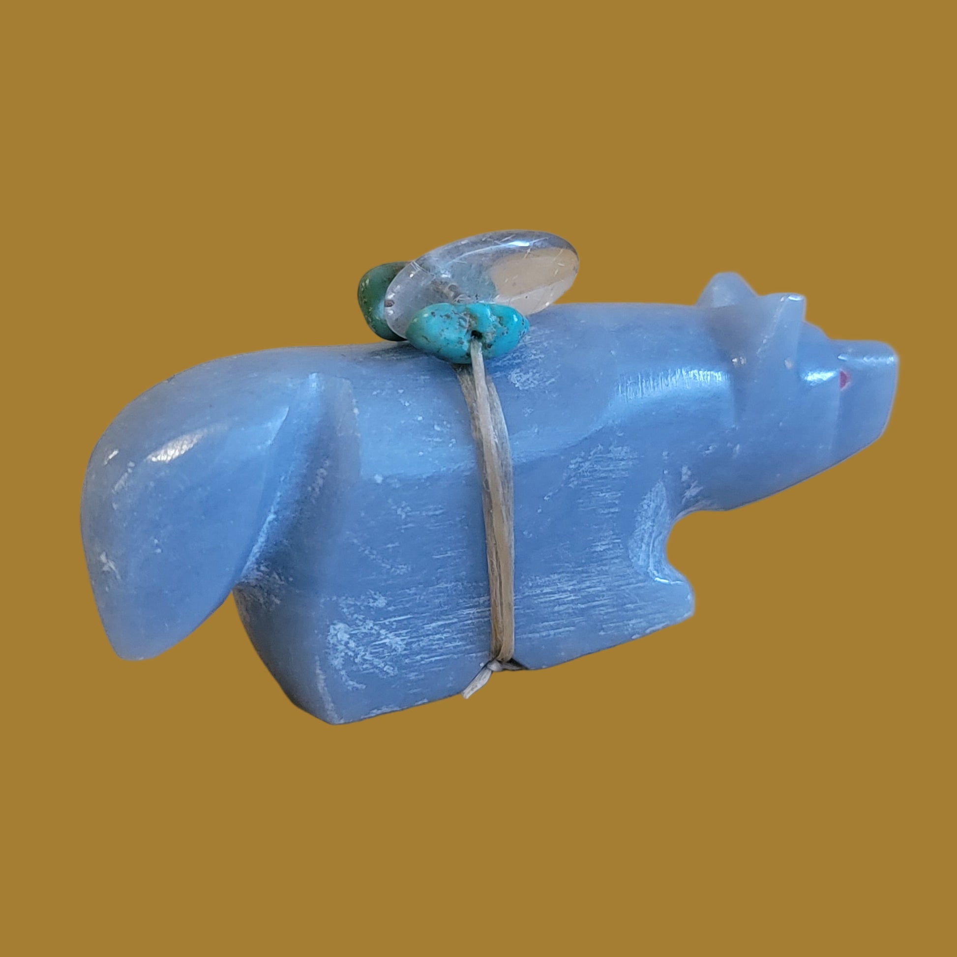 Angelite Fox w/ Crystal Pack Zuni Fetish