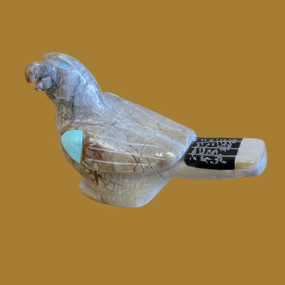 Fancy Inlaid Picasso Marble Eagle Zuni Fetish