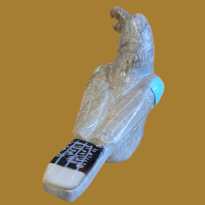 Fancy Inlaid Picasso Marble Eagle Zuni Fetish