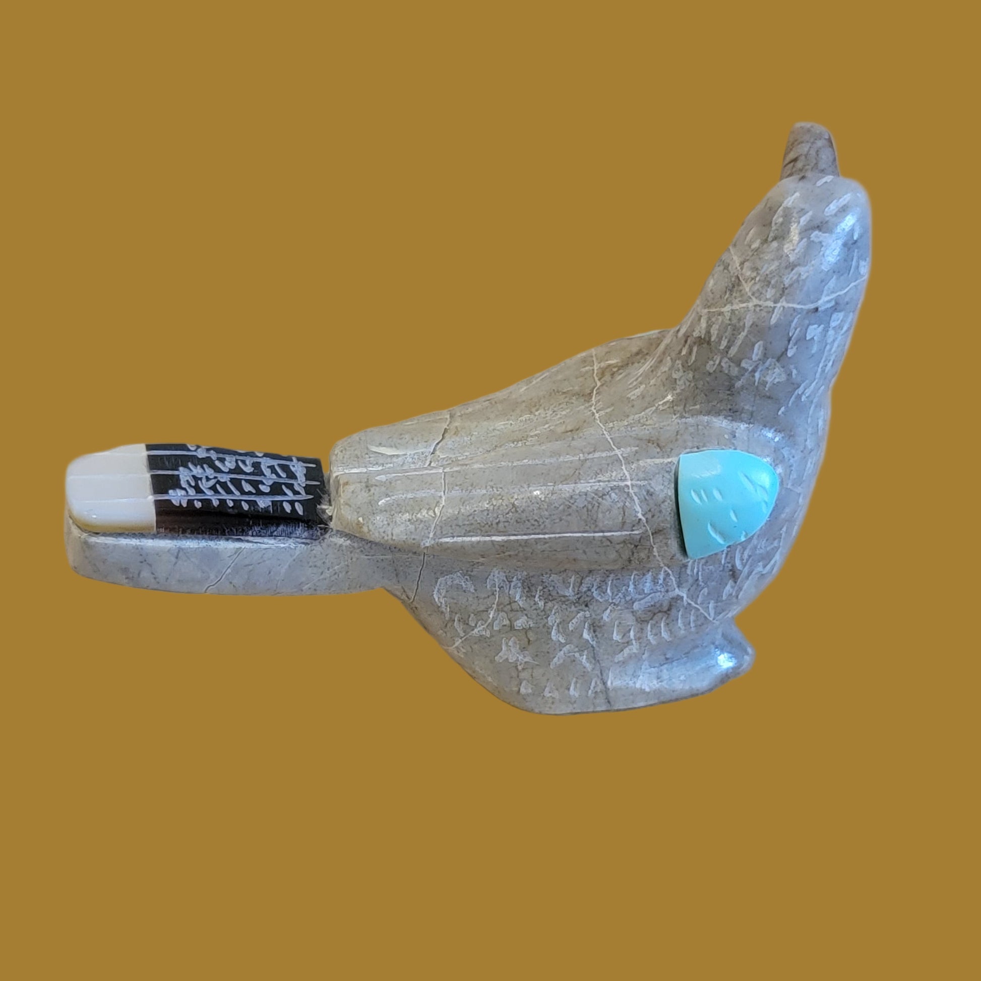 Fancy Inlaid Picasso Marble Eagle Zuni Fetish