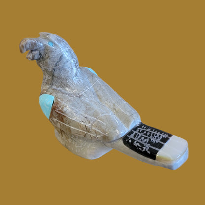 Fancy Inlaid Picasso Marble Eagle Zuni Fetish