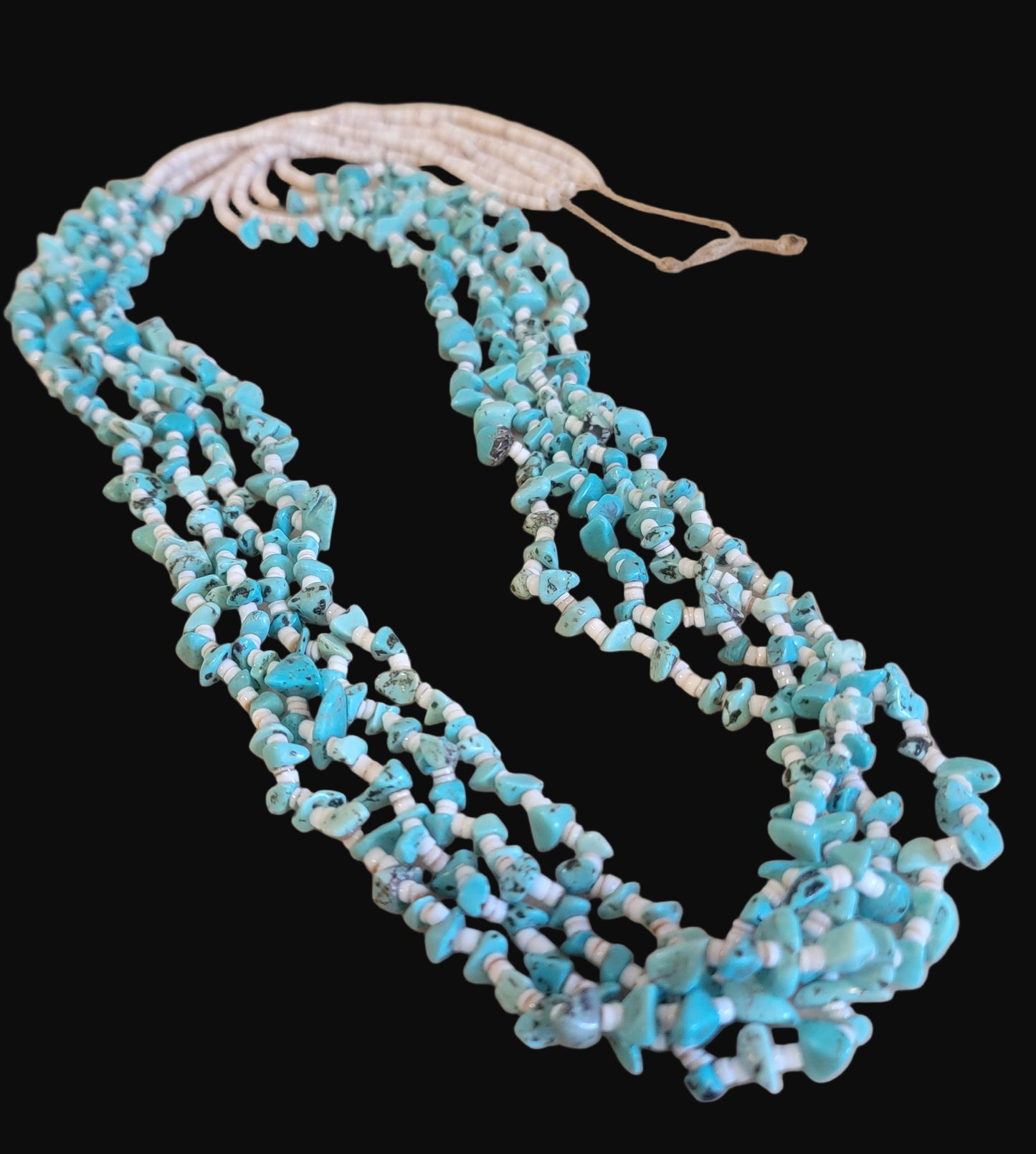 Quadruple Strand Shell Heishe w/ Multi Turquoise Stone Nuggets Santo Domingo Pueblo Necklace Indian Jewelry