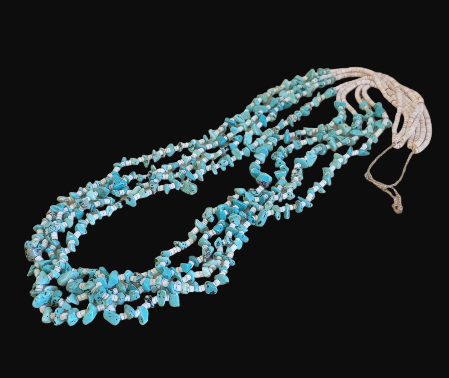 Quadruple Strand Shell Heishe w/ Multi Turquoise Stone Nuggets Santo Domingo Pueblo Necklace Indian Jewelry