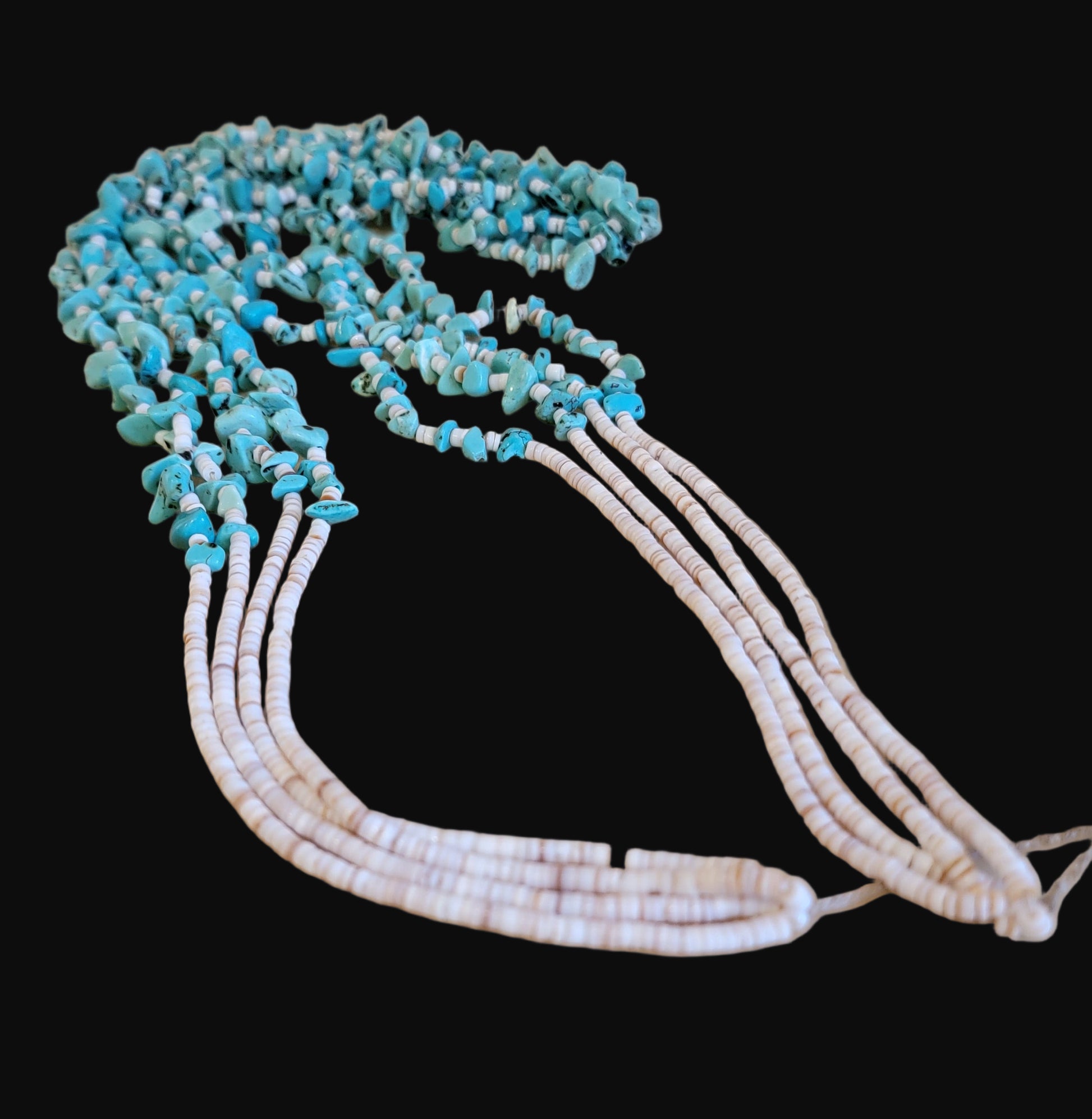 Quadruple Strand Shell Heishe w/ Multi Turquoise Stone Nuggets Santo Domingo Pueblo Necklace Indian Jewelry