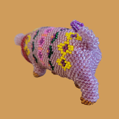 Fully Beaded Zuni Adorable Pig w/ Beaded Bell Collar Indian Beadwork