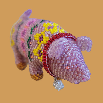 Fully Beaded Zuni Adorable Pig w/ Beaded Bell Collar Indian Beadwork