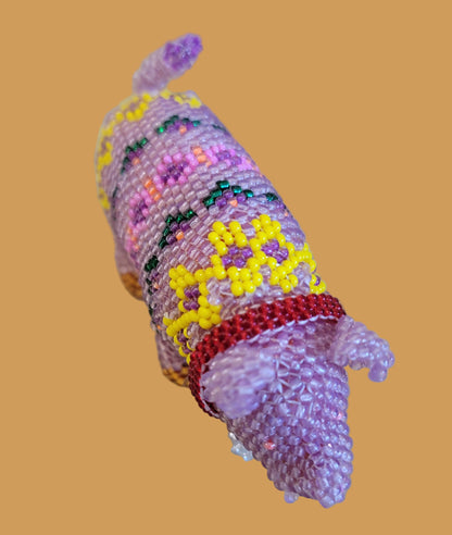 Fully Beaded Zuni Adorable Pig w/ Beaded Bell Collar Indian Beadwork