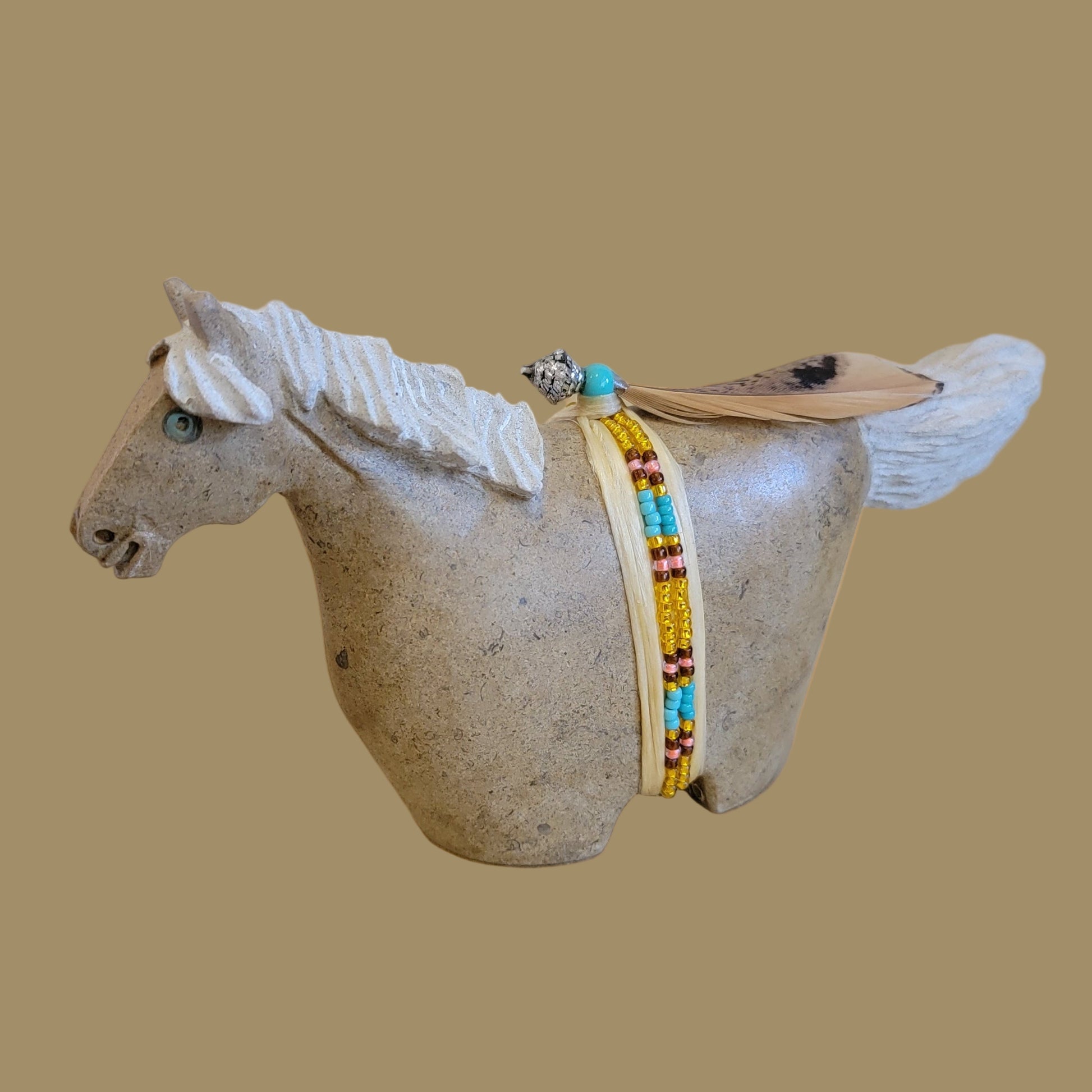 Navajo Alabaster Horse on the Run w/Tail Flying Zuni Fetish