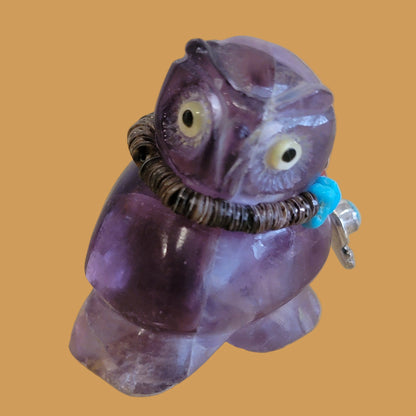 Beautiful Fluorite Hoot Owl w/ Sterling and Turquoise Jewelry Zuni Fetish