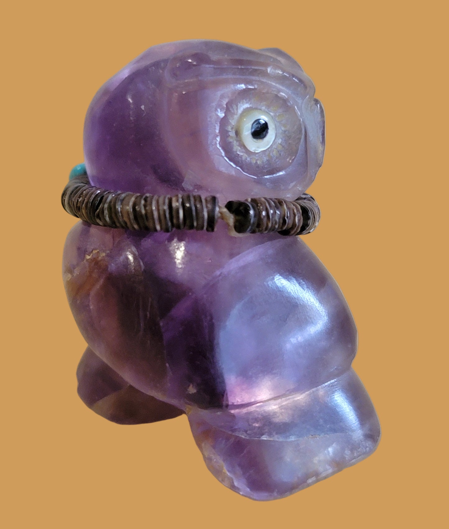 Beautiful Fluorite Hoot Owl w/ Sterling and Turquoise Jewelry Zuni Fetish