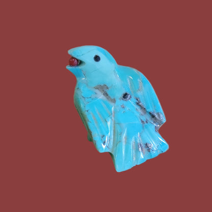 Turquoise Raven w/ Christmas Holly Berry Zuni Fetish