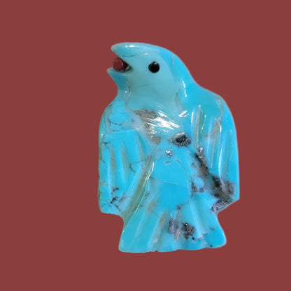 Turquoise Raven w/ Christmas Holly Berry Zuni Fetish