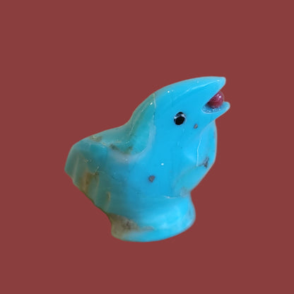 Turquoise Raven w/ Christmas Holly Berry Zuni Fetish