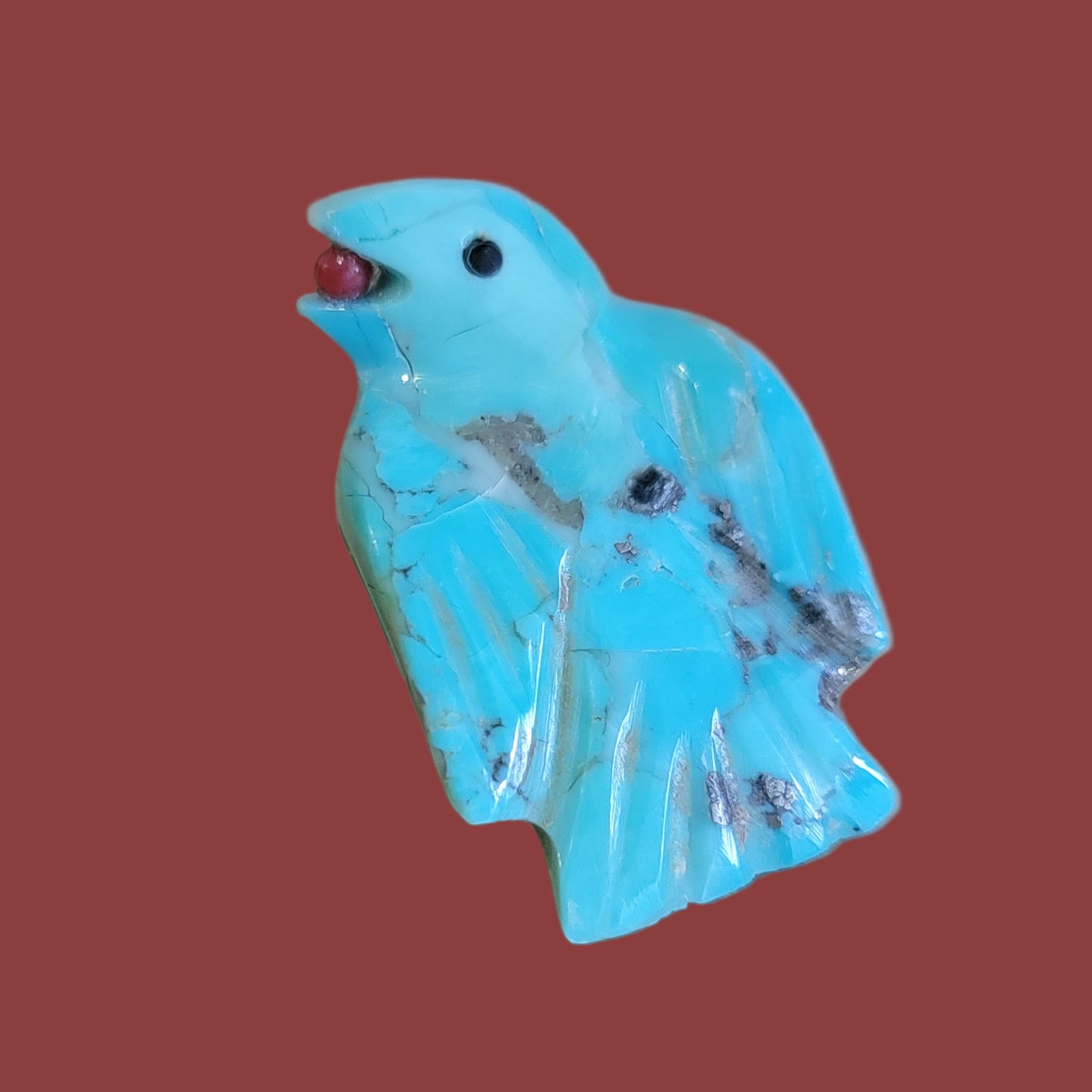 Turquoise Raven w/ Christmas Holly Berry Zuni Fetish