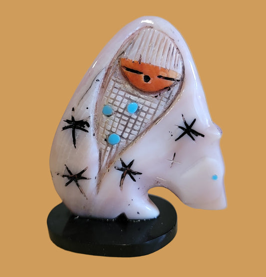 Elegant Pink Mussel Shell "Bearden" Bear/Maiden Zuni Fetish