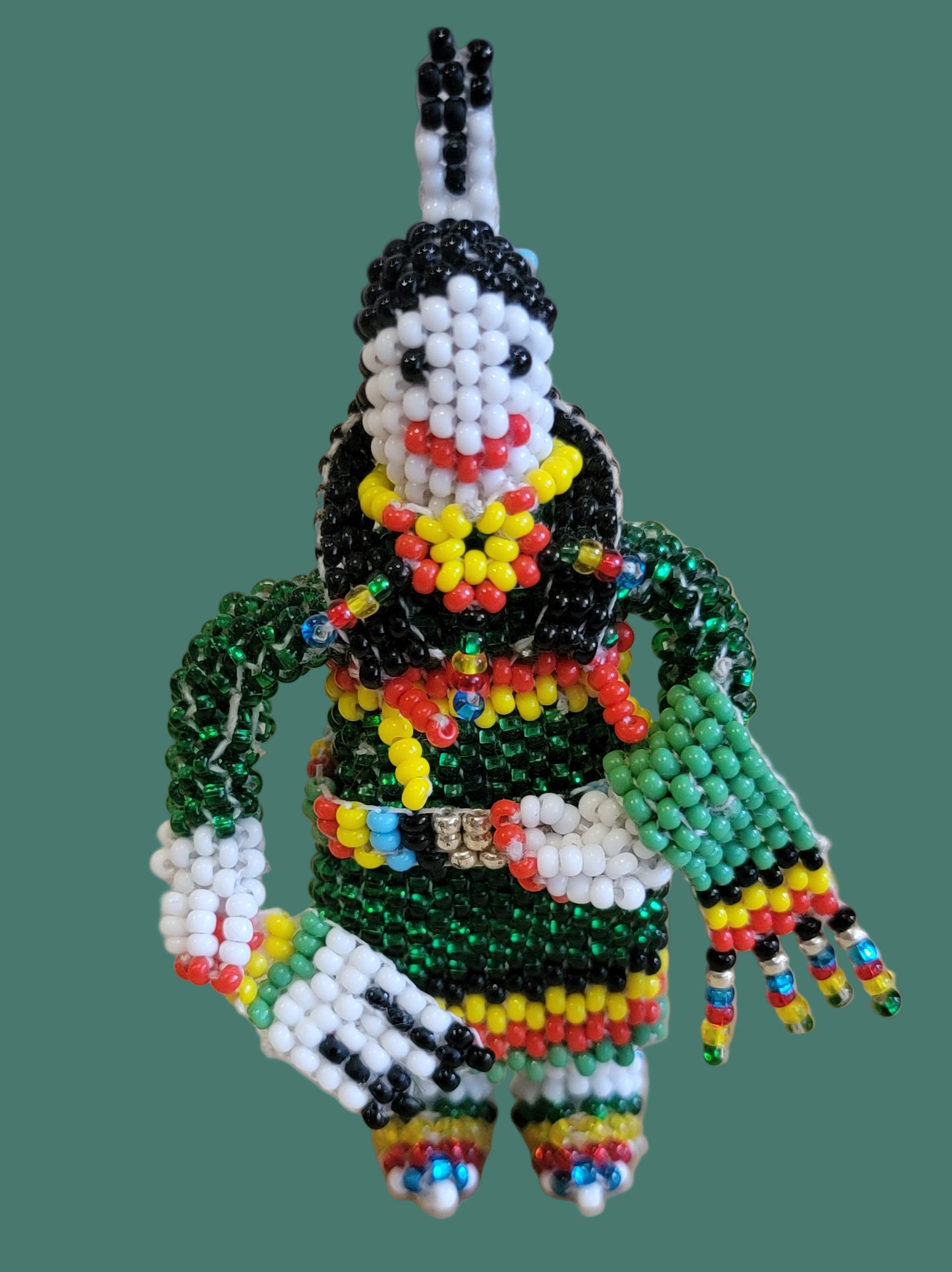 Fully Beaded Zuni Holiday Maiden in Green w/Shawl and Fan Indian Beadwork