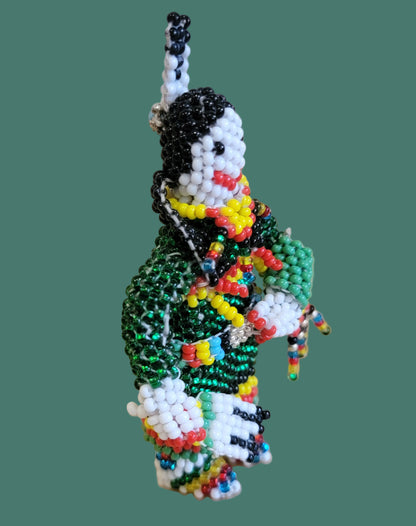 Fully Beaded Zuni Holiday Maiden in Green w/Shawl and Fan Indian Beadwork