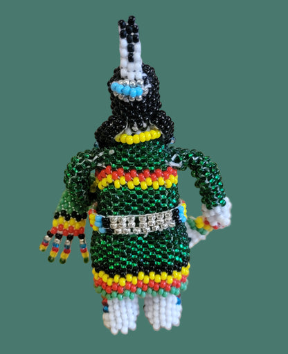 Fully Beaded Zuni Holiday Maiden in Green w/Shawl and Fan Indian Beadwork