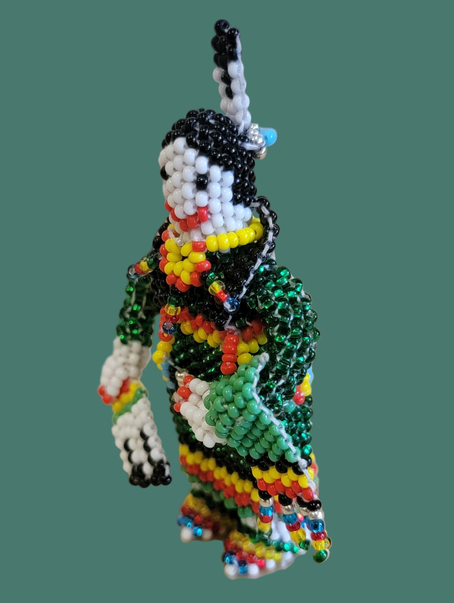 Fully Beaded Zuni Holiday Maiden in Green w/Shawl and Fan Indian Beadwork
