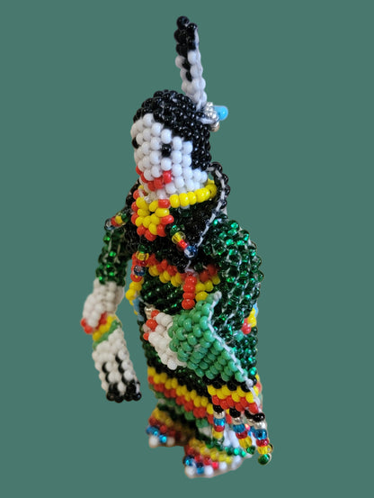 Fully Beaded Zuni Holiday Maiden in Green w/Shawl and Fan Indian Beadwork
