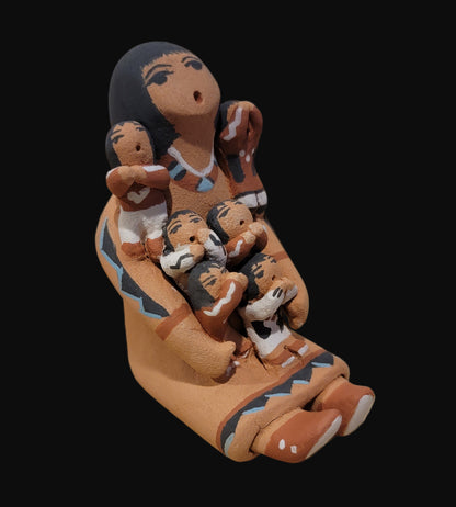 Jemez Pueblo Pottery Storyteller w/ Six Children Cllimbing and Sitting on Lap