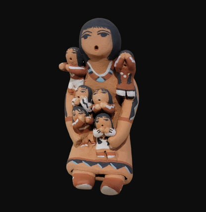 Jemez Pueblo Pottery Storyteller w/ Six Children Cllimbing and Sitting on Lap