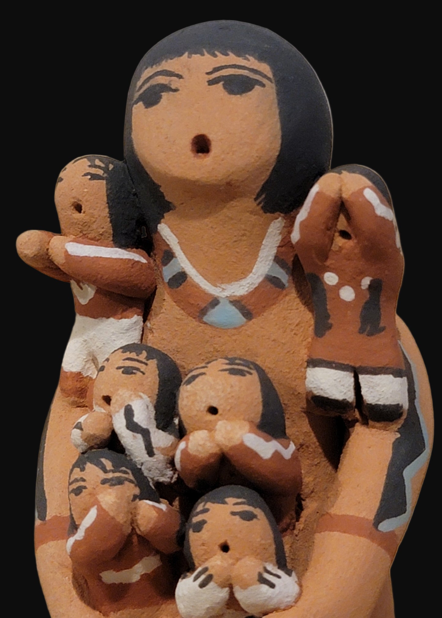 Jemez Pueblo Pottery Storyteller w/ Six Children Cllimbing and Sitting on Lap