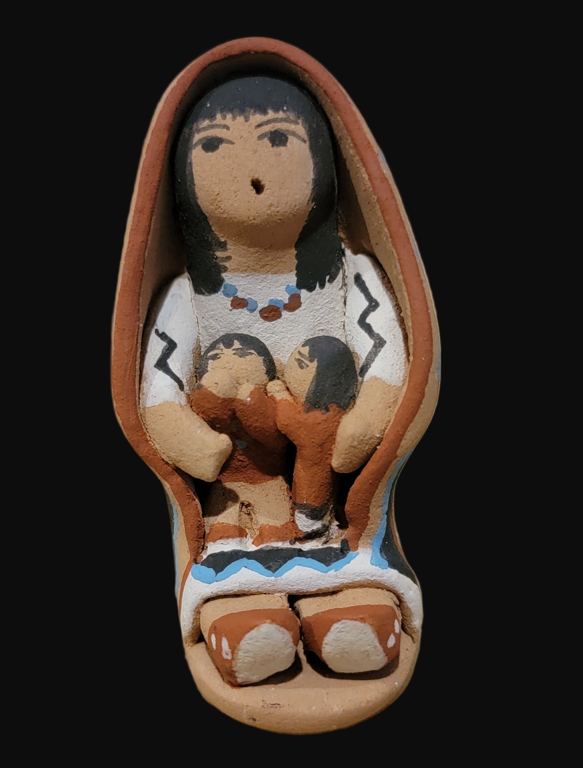 Jemez Pueblo Pottery Storyteller w/Shawl and Two Babies