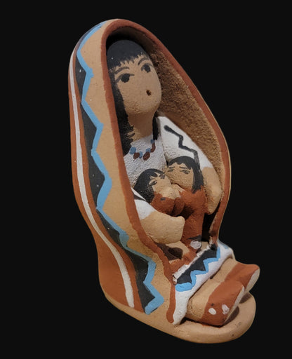 Jemez Pueblo Pottery Storyteller w/Shawl and Two Babies