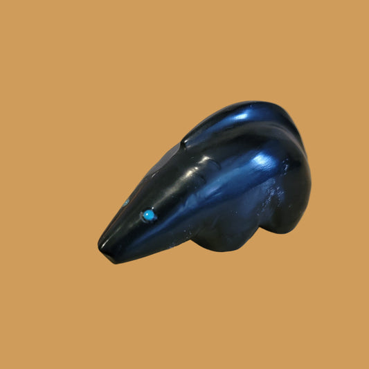 Black Jet Mole w/ Pink Mussel Shell Soles Zuni Fetish