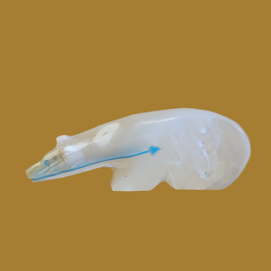 Mother of Pearl Shell Long Necked Bear Zuni Fetish